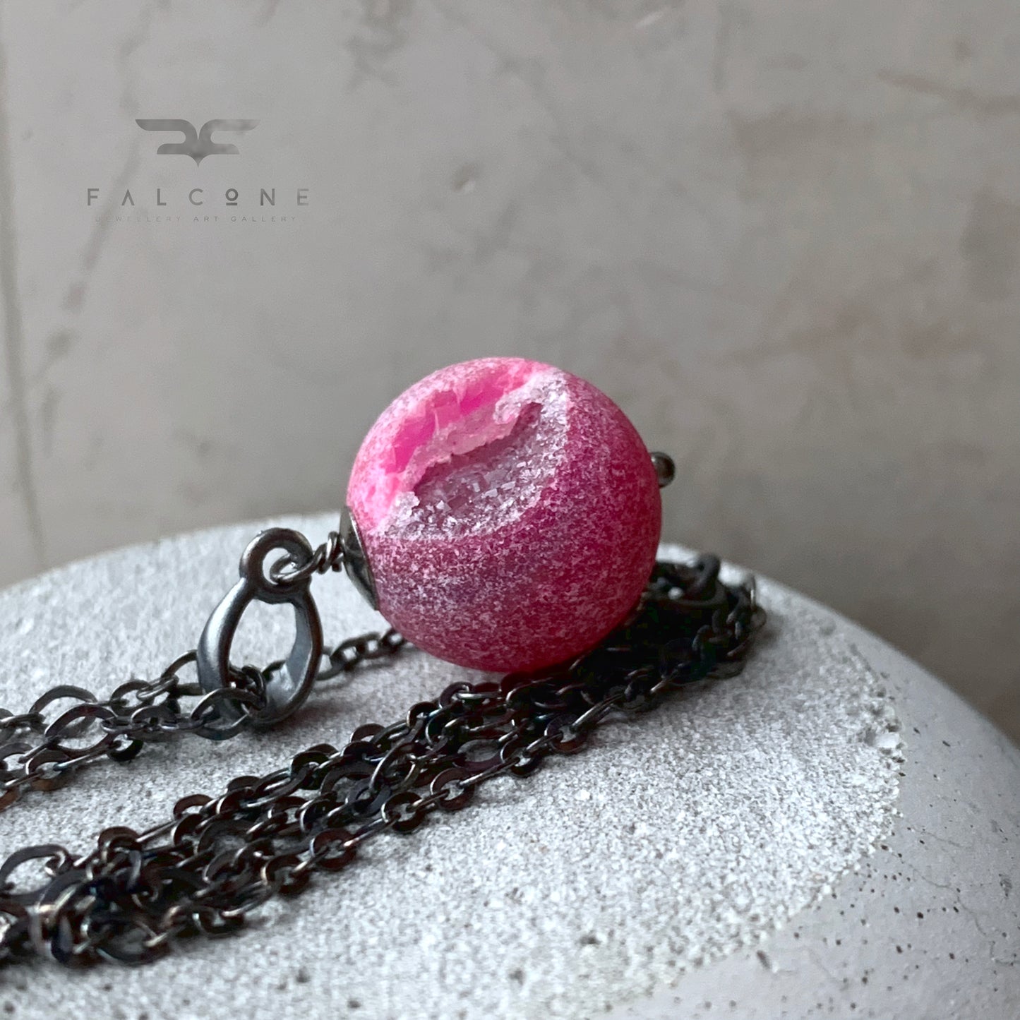 Silver necklace with agate 'Pink with Druse'
