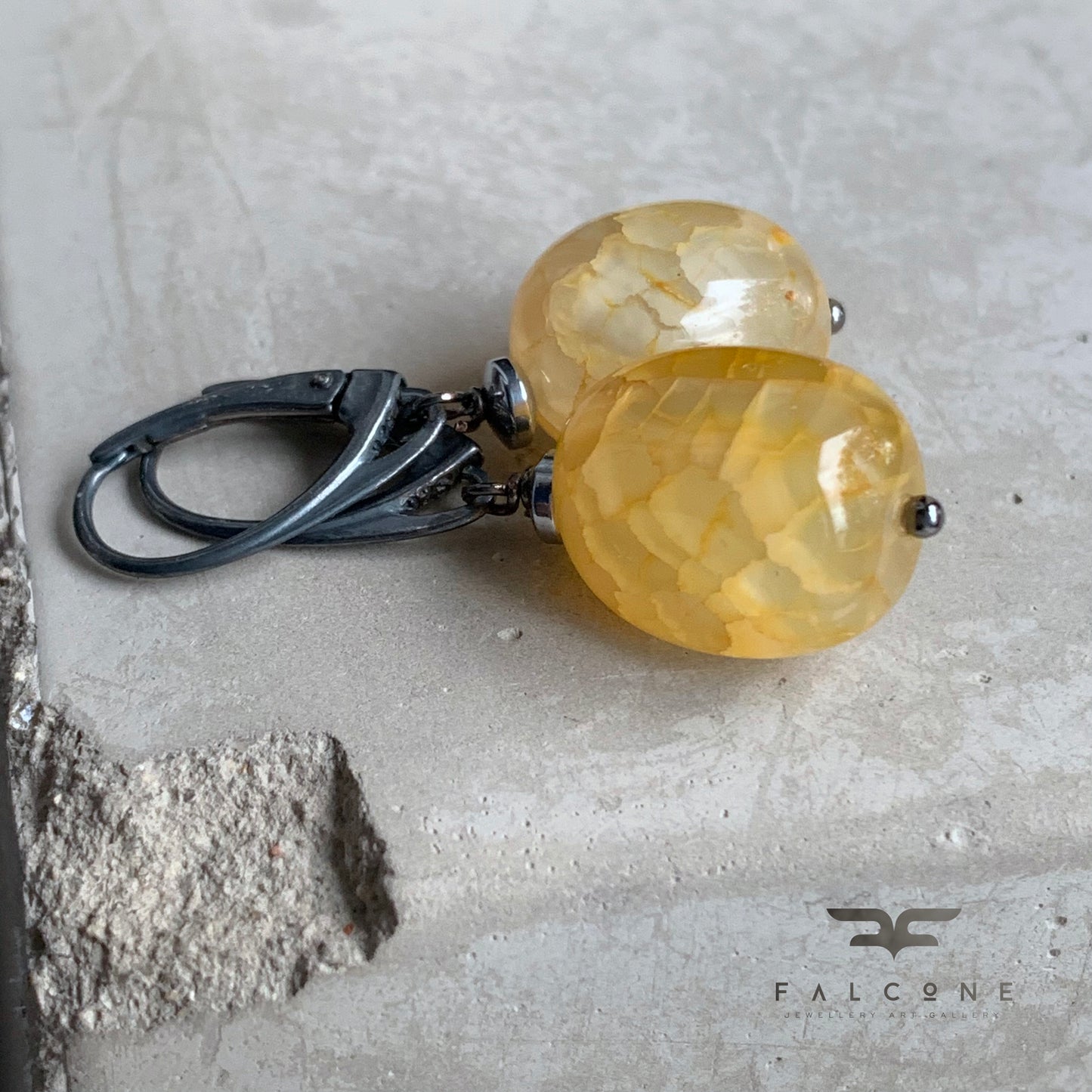 Pendientes de piedras preciosas y plata 'Plata y Ágata - Miel'
