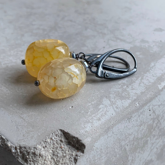 Gemstone and Silver Earrings 'Silver & Agate - Honey'