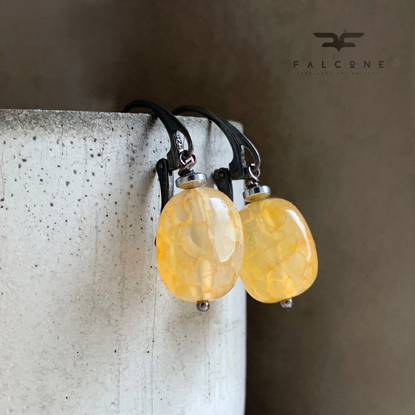 Pendientes de piedras preciosas y plata 'Plata y Ágata - Miel'