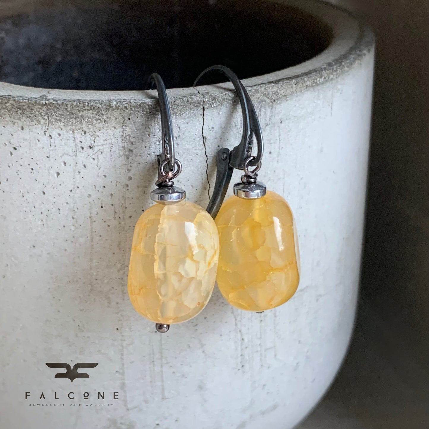 Pendientes de piedras preciosas y plata 'Plata y Ágata - Miel'