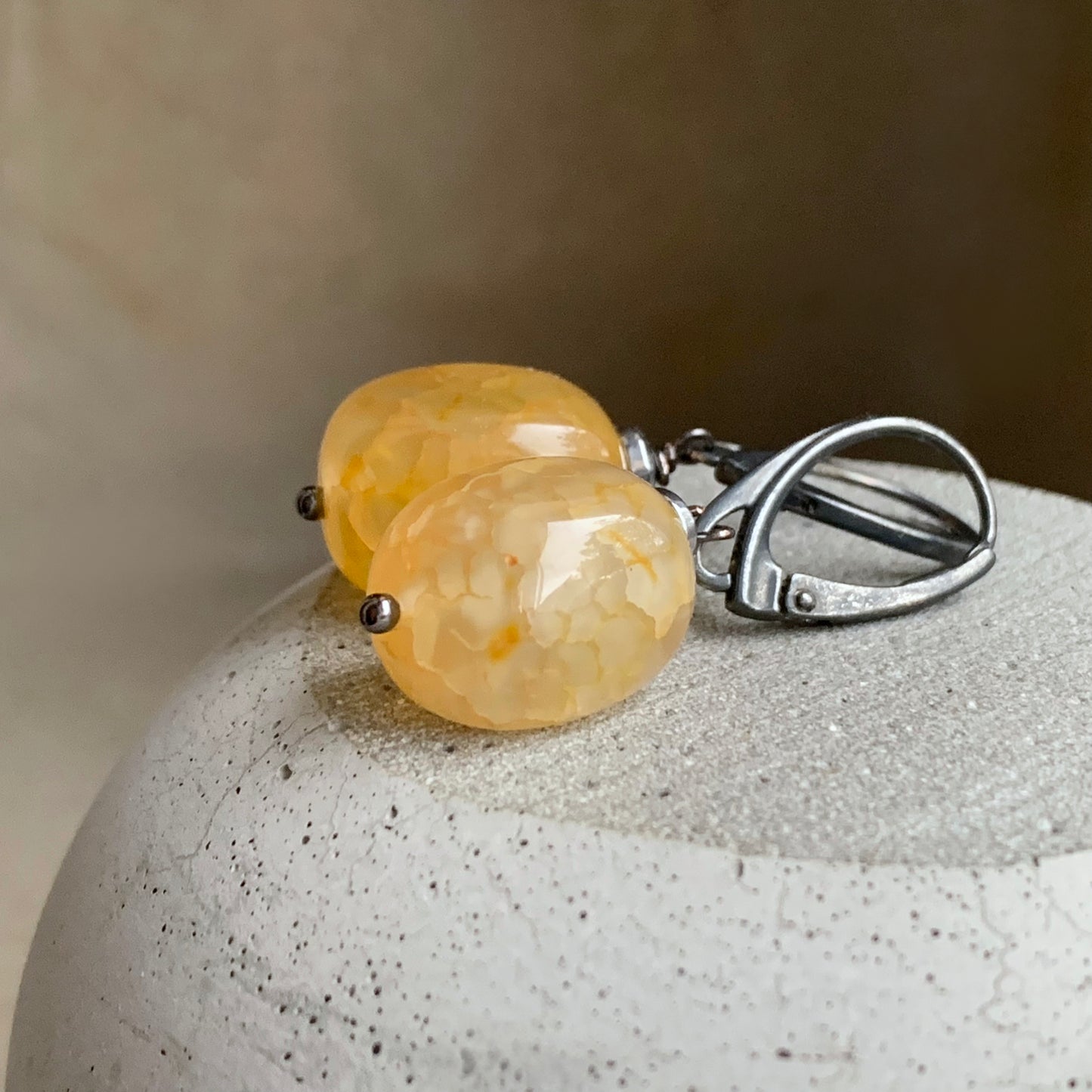 Pendientes de piedras preciosas y plata 'Plata y Ágata - Miel'