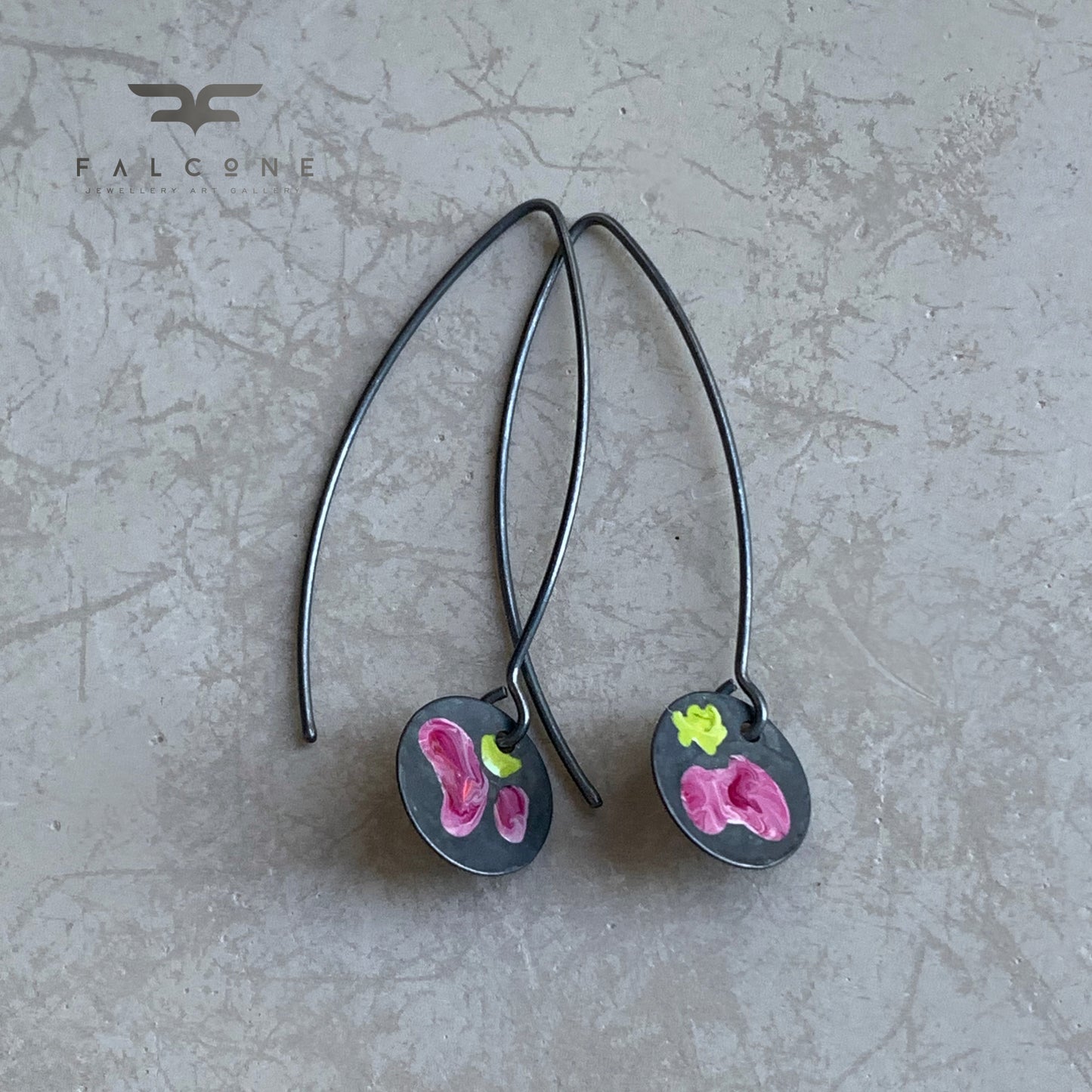 Pendientes de plata esmaltada 'Flores Silvestres - Sorbete de Cereza con Lima'