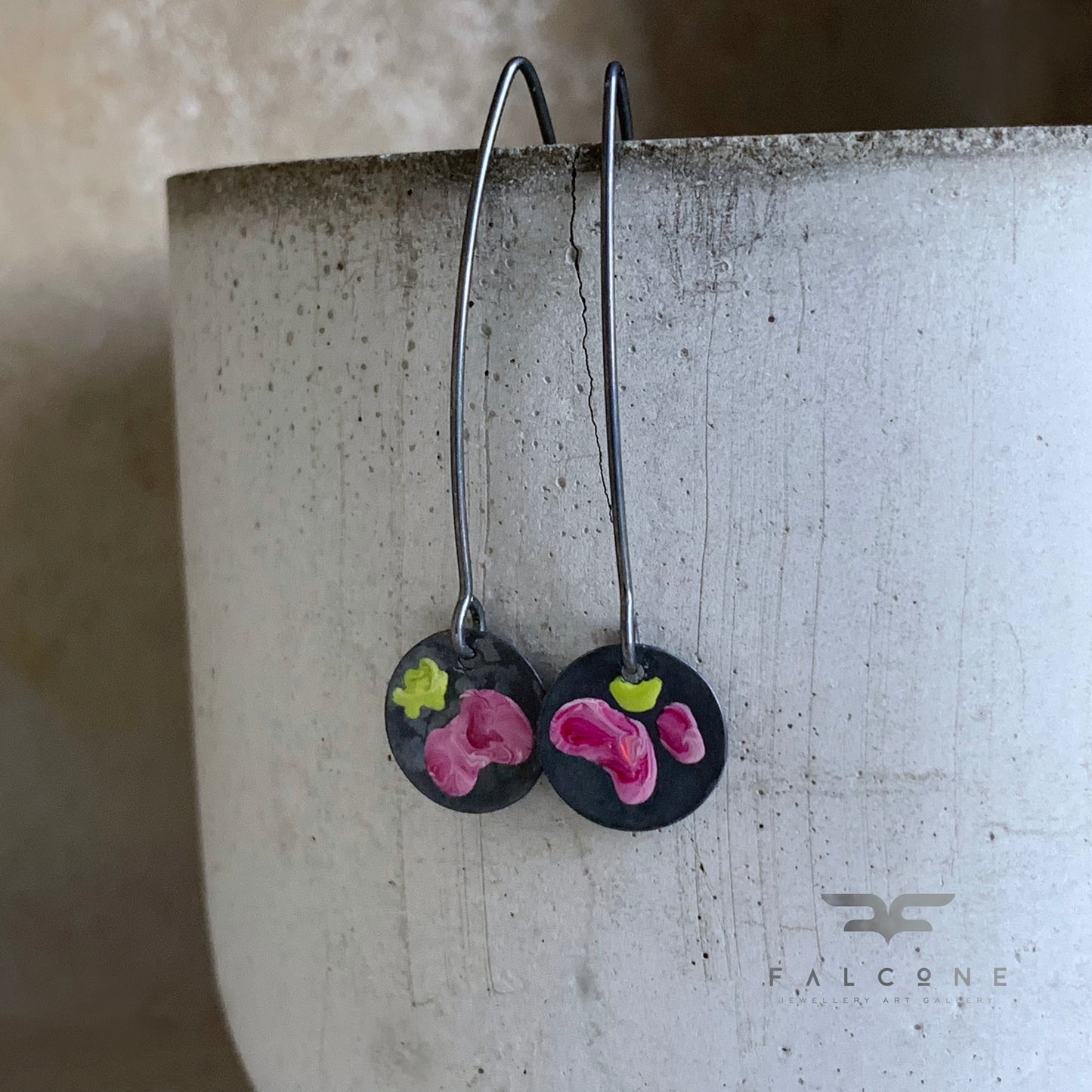 Pendientes de plata esmaltada 'Flores Silvestres - Sorbete de Cereza con Lima'