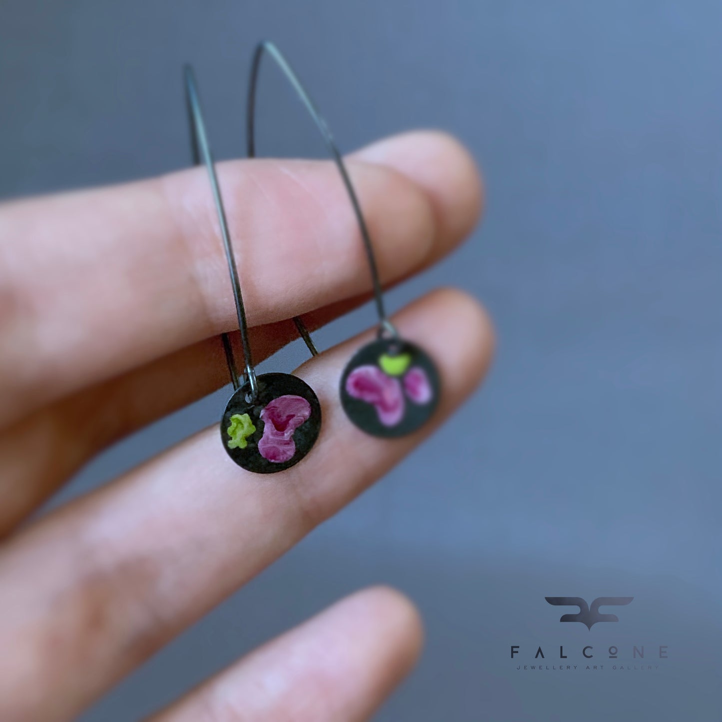 Pendientes de plata esmaltada 'Flores Silvestres - Sorbete de Cereza con Lima'