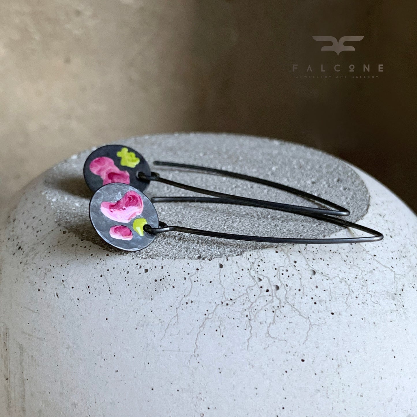 Pendientes de plata esmaltada 'Flores Silvestres - Sorbete de Cereza con Lima'