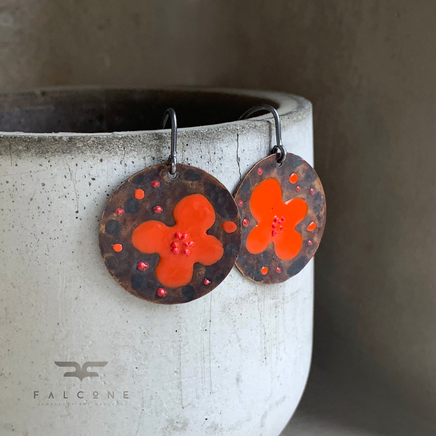 Pendientes de latón esmaltado y plata 'Amapola Roja'