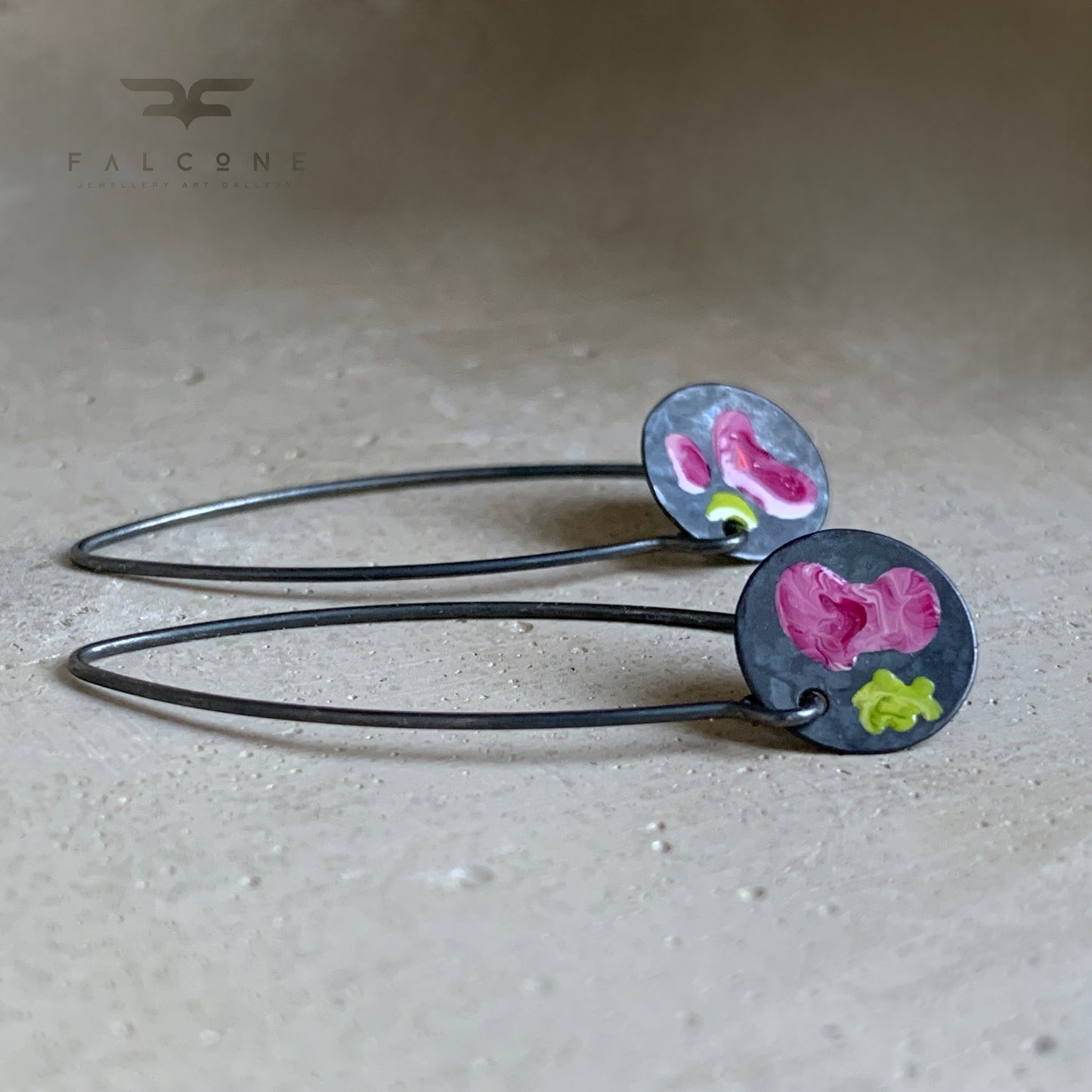 Pendientes de plata esmaltada 'Flores Silvestres - Sorbete de Cereza con Lima'