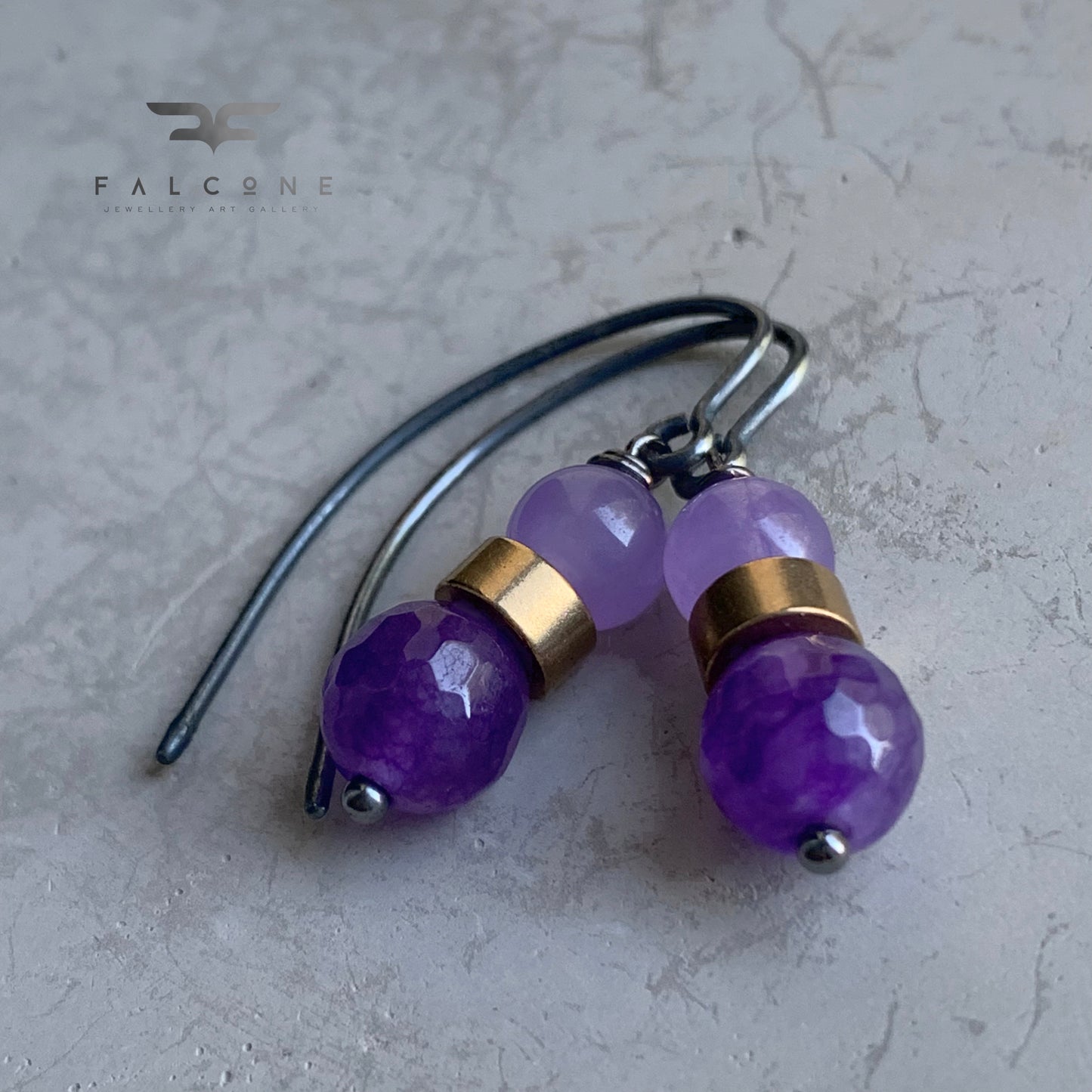 Pendientes de ágata, jade y latón 'Irises'