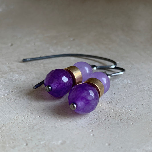 Agate, Jade, and Brass Earrings 'Irises'