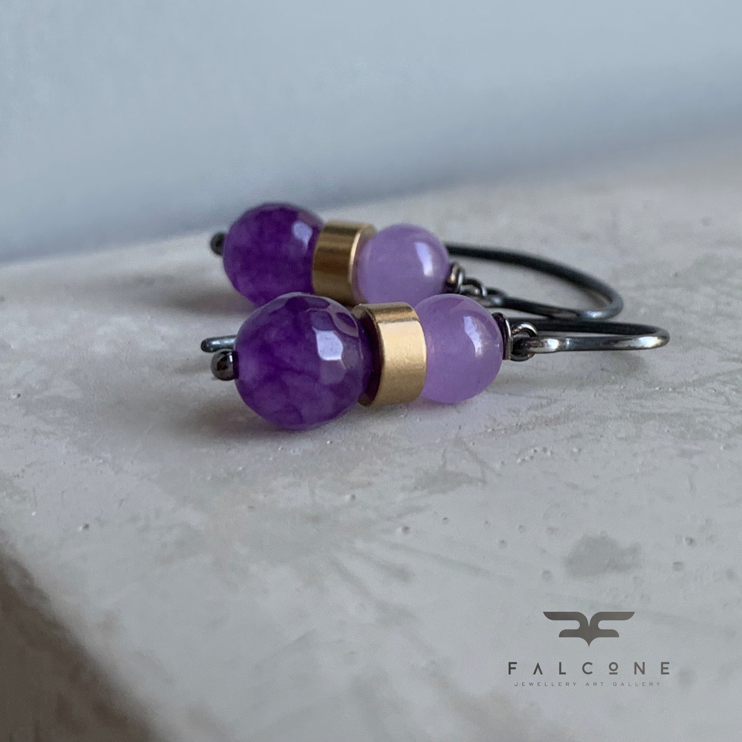 Pendientes de ágata, jade y latón 'Irises'