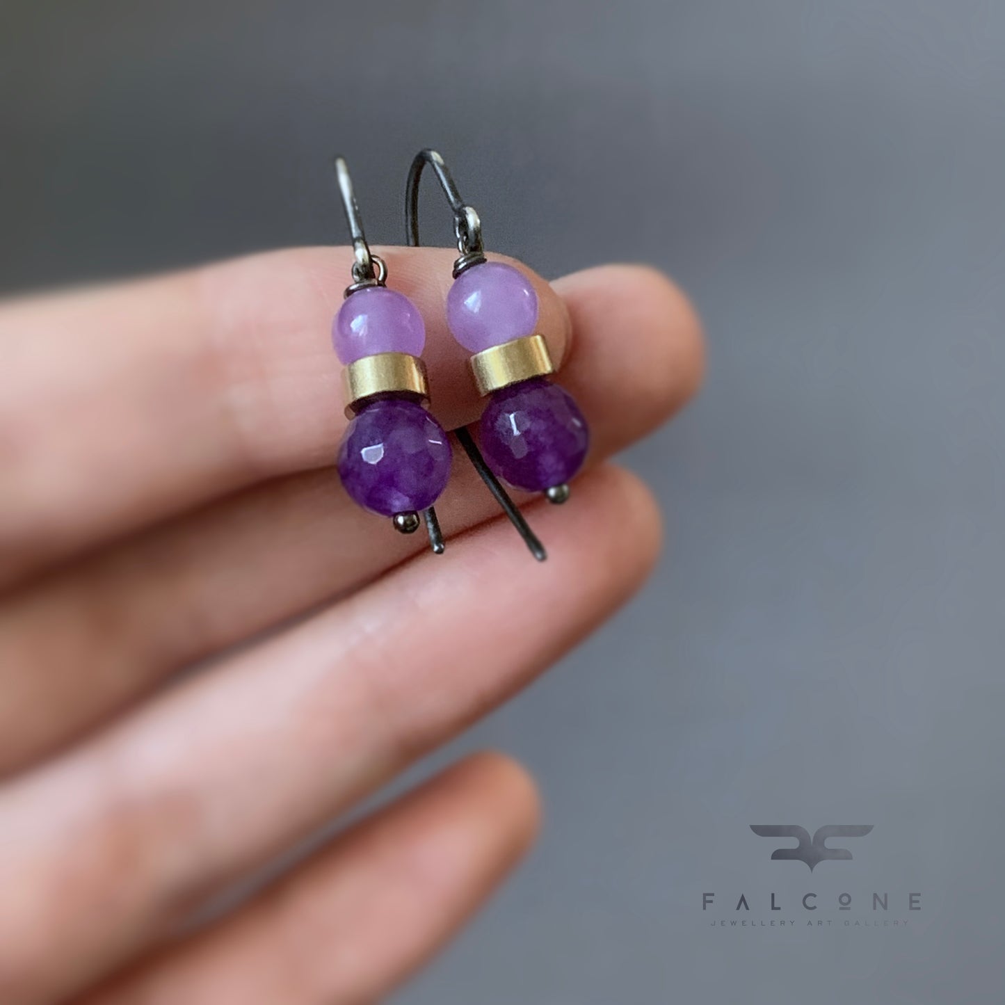 Pendientes de ágata, jade y latón 'Irises'