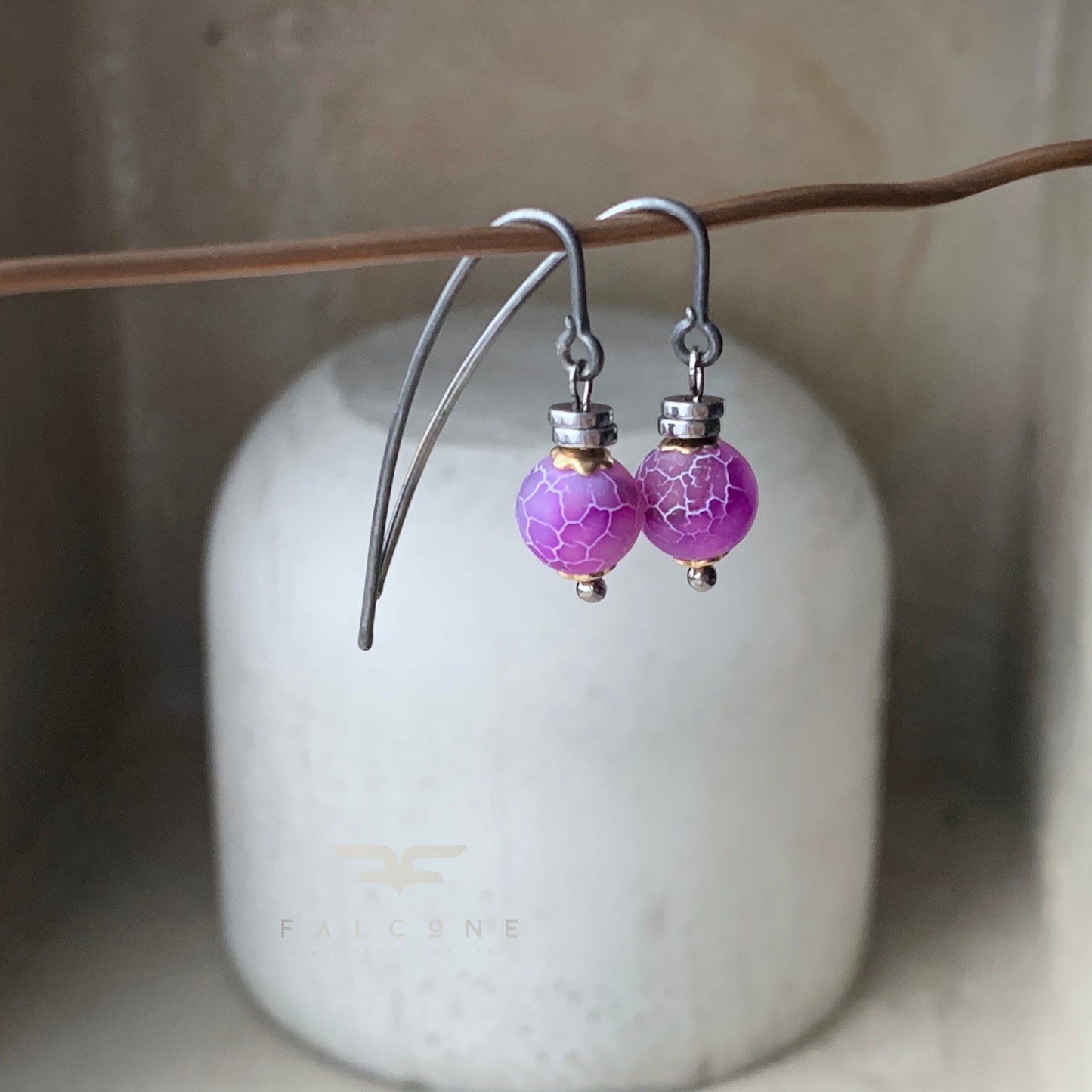 Earrings of silver and gemstones 'Violet Agates'