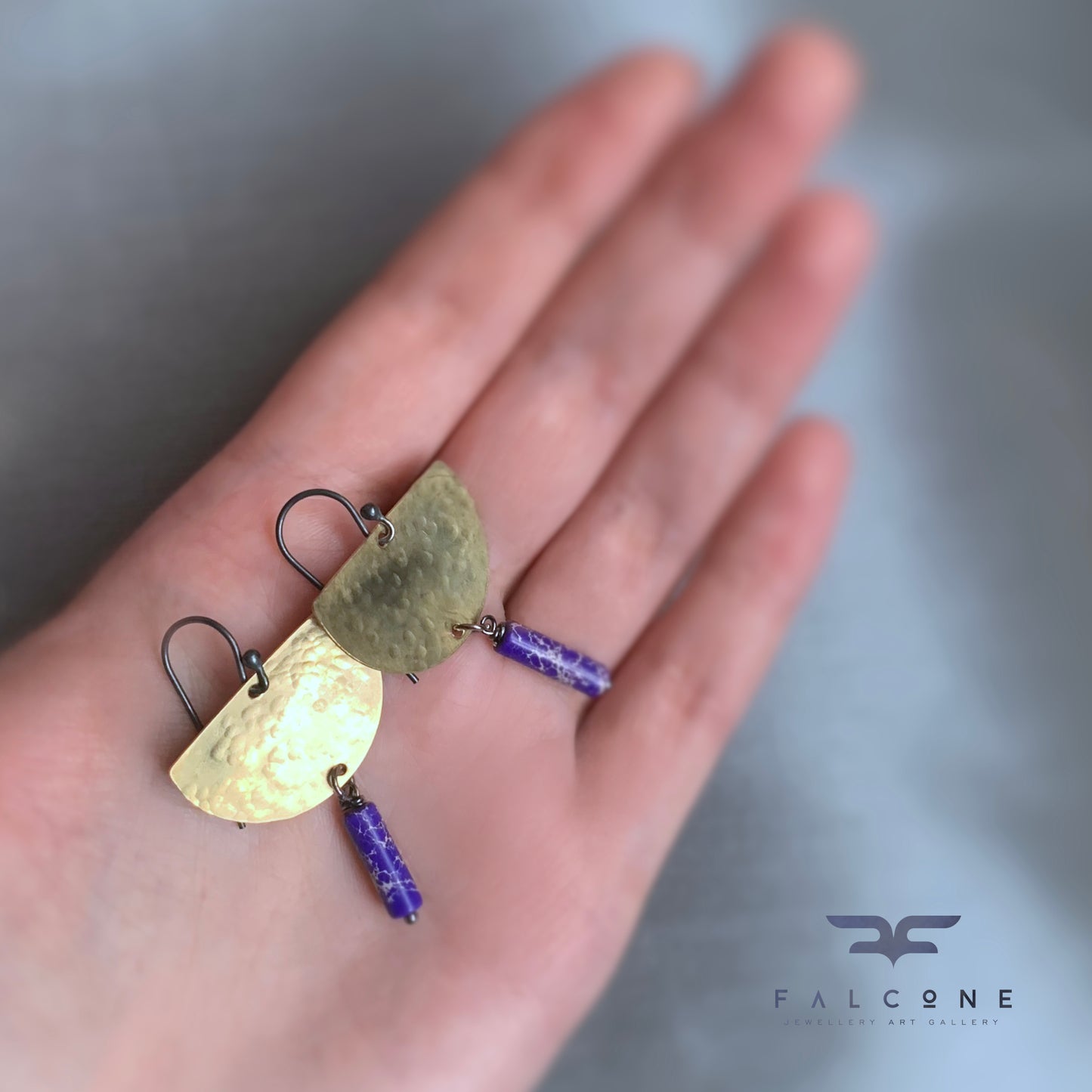 Brass, Jasper and Silver Earrings 'Moon in Purple'