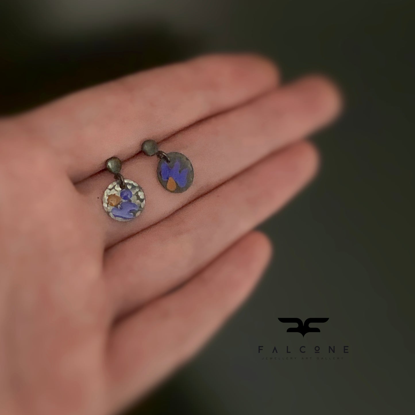 Pendientes de plata 'Mini Flores Silvestres - Violeta y Ocre'
