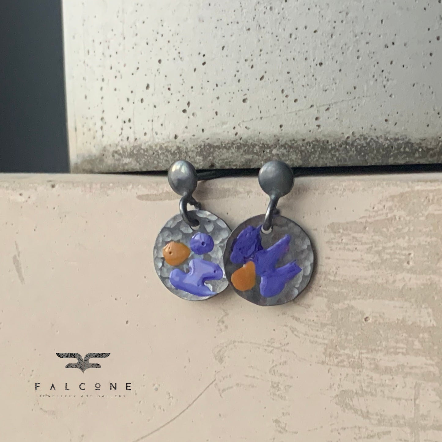 Pendientes de plata 'Mini Flores Silvestres - Violeta y Ocre'
