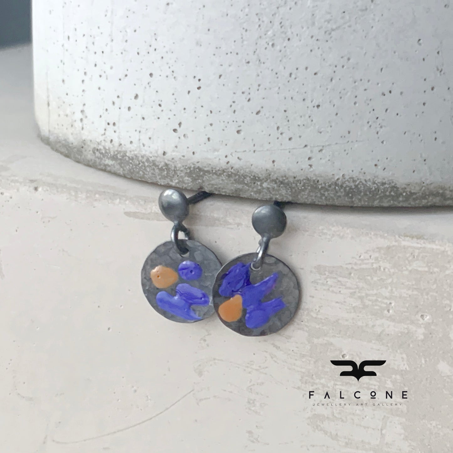 Pendientes de plata 'Mini Flores Silvestres - Violeta y Ocre'