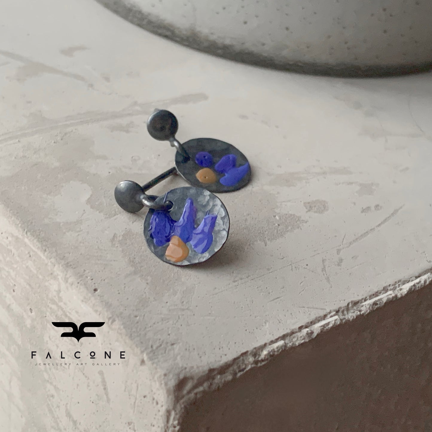Pendientes de plata 'Mini Flores Silvestres - Violeta y Ocre'