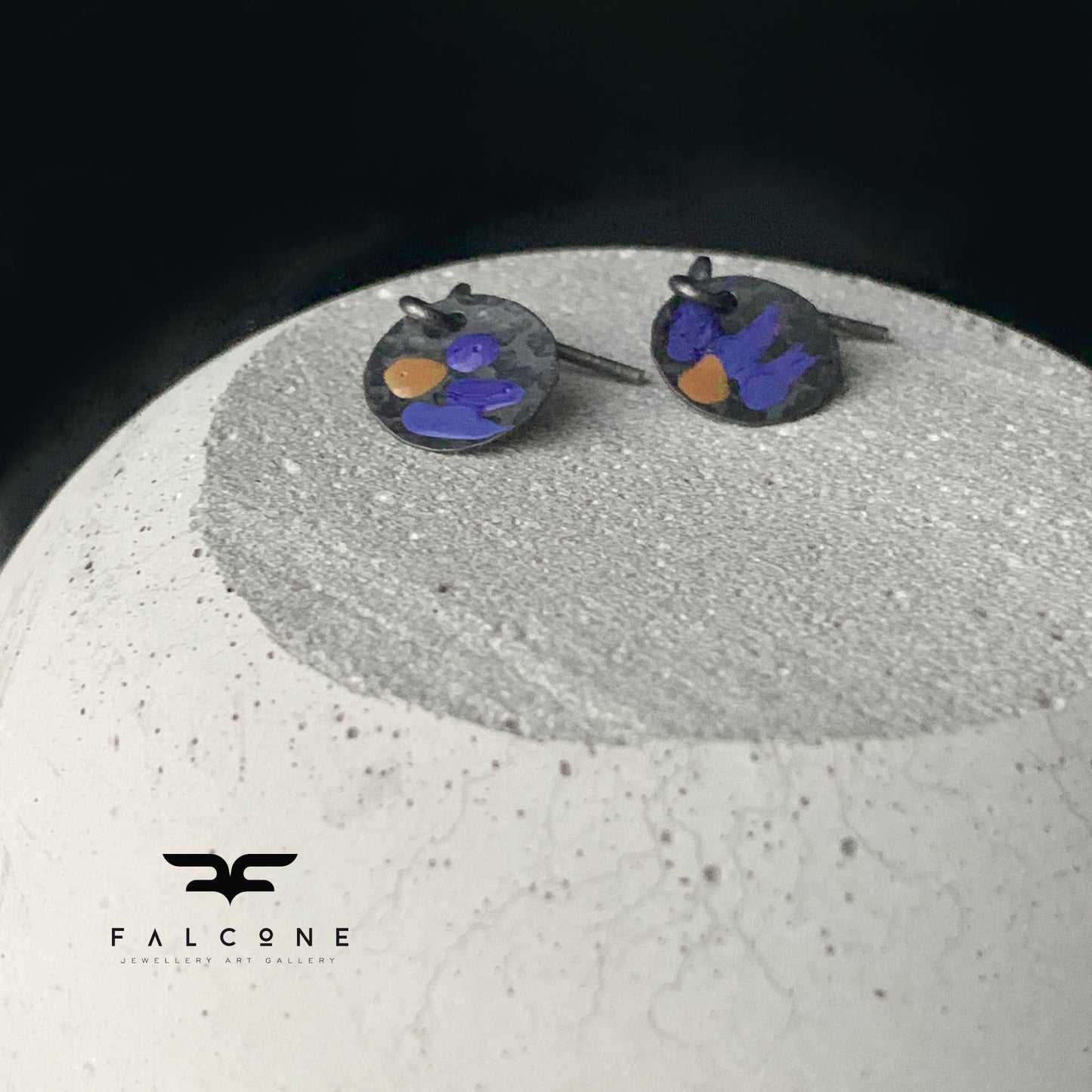 Pendientes de plata 'Mini Flores Silvestres - Violeta y Ocre'