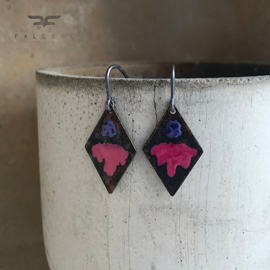 Brass and Sterling Silver Earrings 'Little Flowers - Cold Rose & Blue'