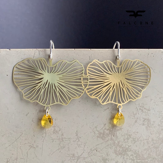 Brass, Swarovski Crystal and Sterling Silver Earrings 'Water Lily & Swarovski'