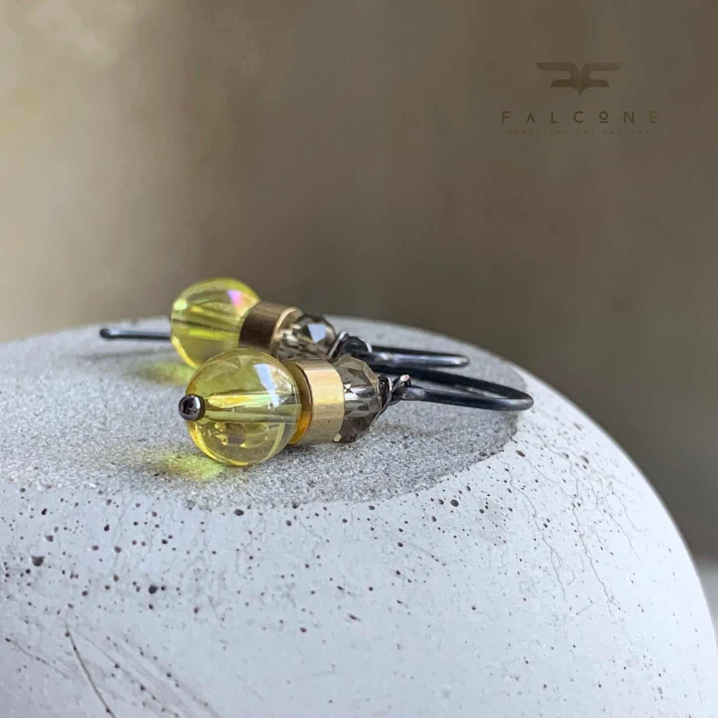 Pendientes de latón, vidrio y plata 'Limón'