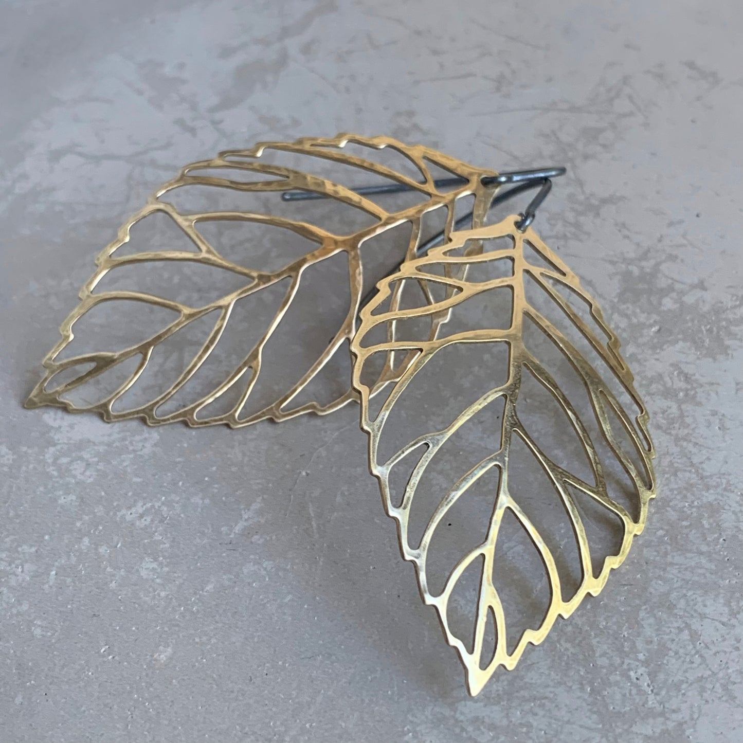 Brass and Sterling Silver Earrings 'Golden Leaf'