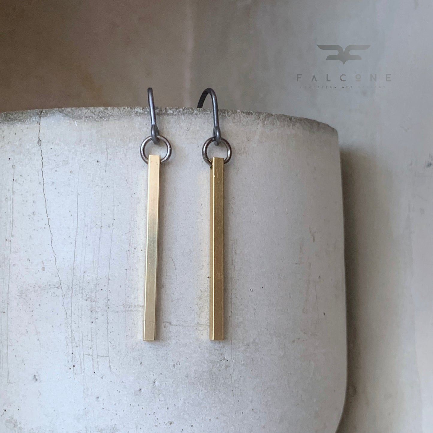 Silver and brass earrings in geometric form 'Simple Golden Brass'