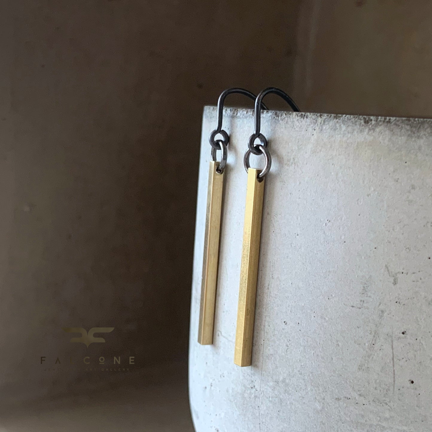 Silver and brass earrings in geometric form 'Simple Golden Brass'