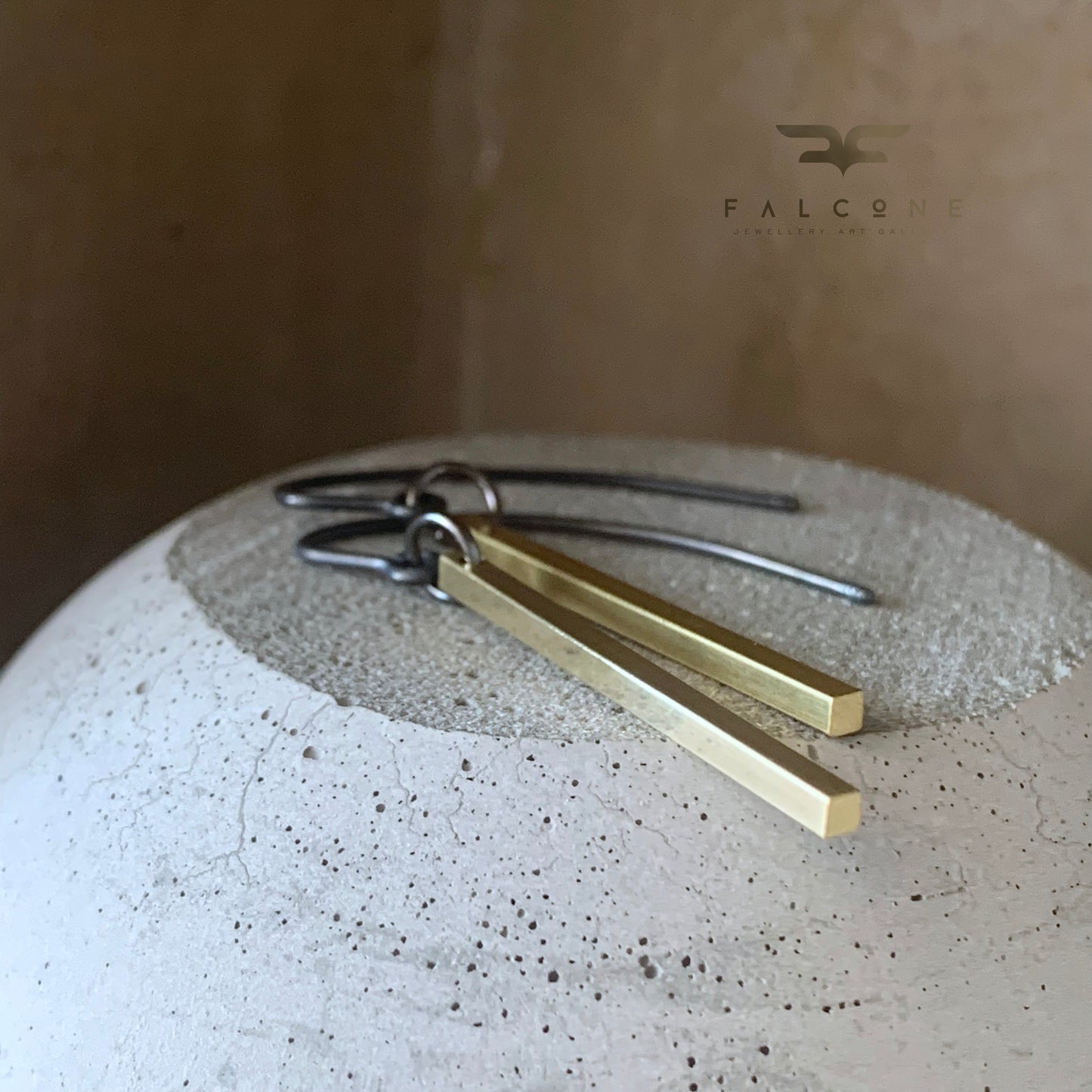 Silver and brass earrings in geometric form 'Simple Golden Brass'