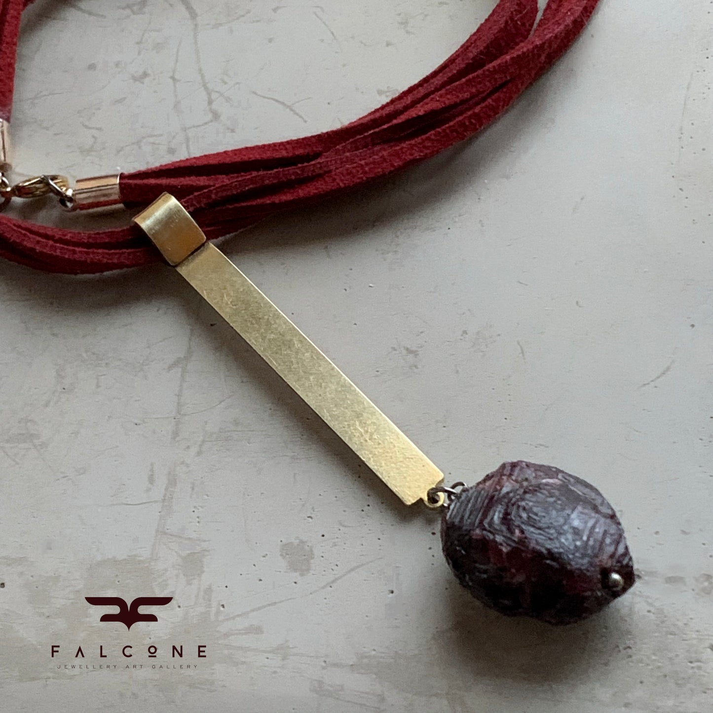 Brass and Stone Pendant Necklace 'Burgundy with Garnet'