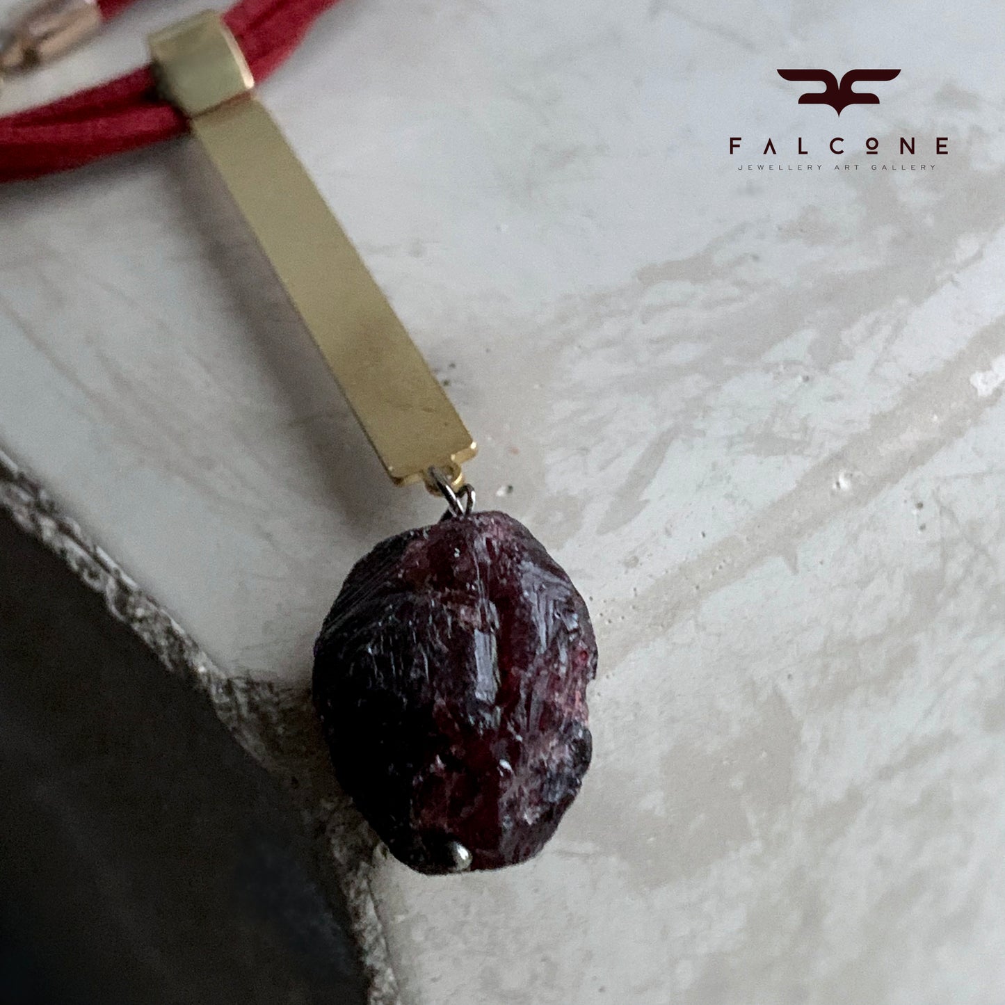 Brass and Stone Pendant Necklace 'Burgundy with Garnet'