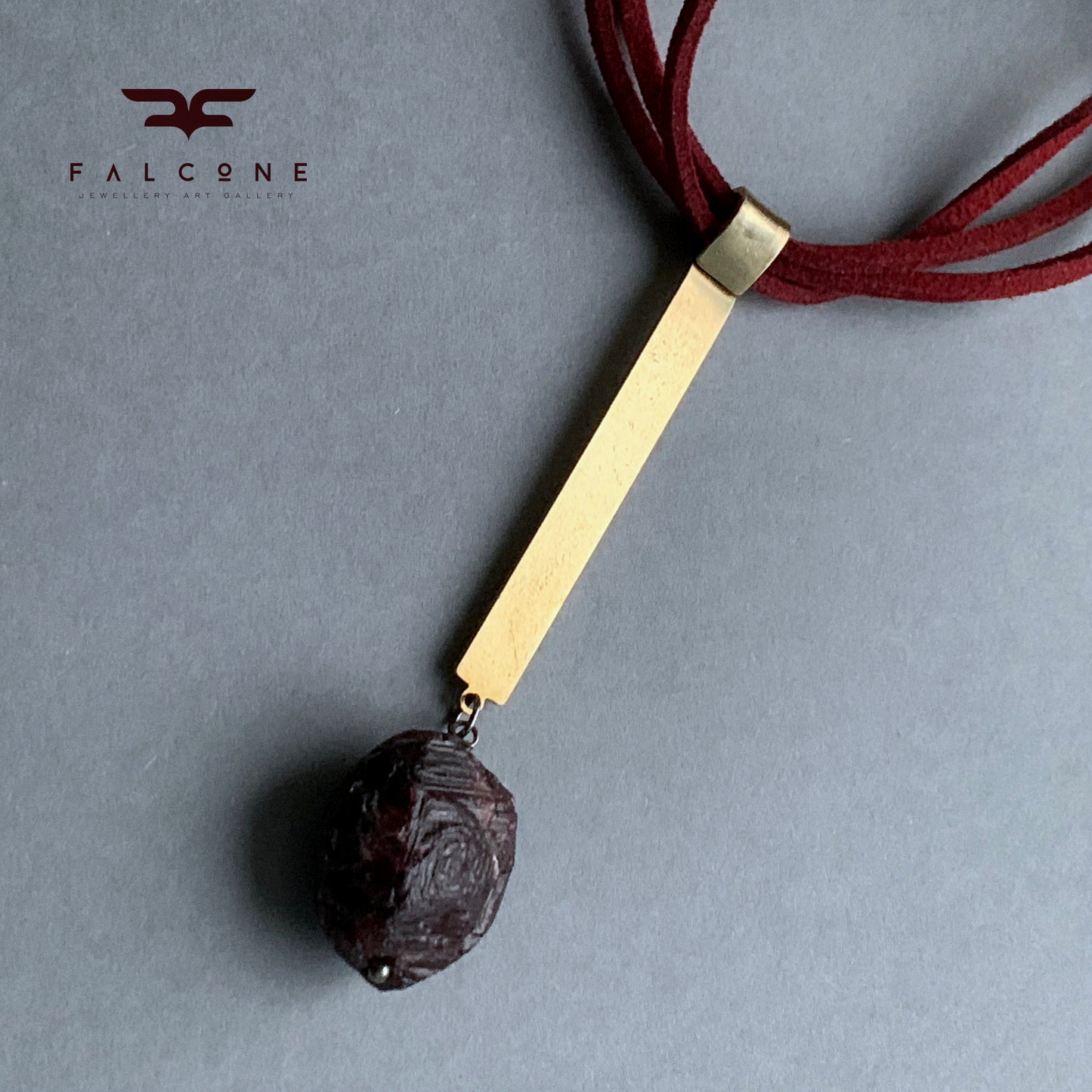 Brass and Stone Pendant Necklace 'Burgundy with Garnet'