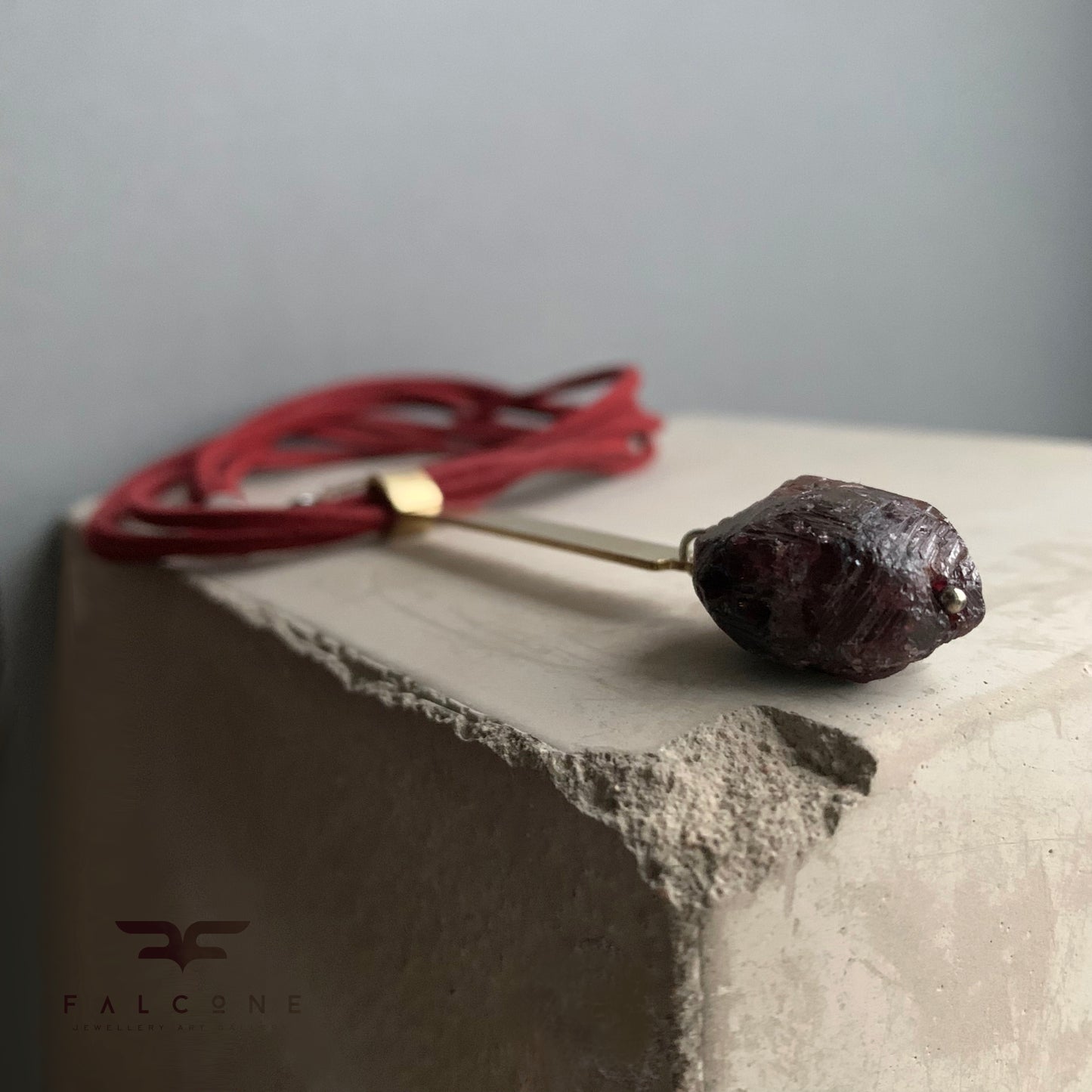 Brass and Stone Pendant Necklace 'Burgundy with Garnet'