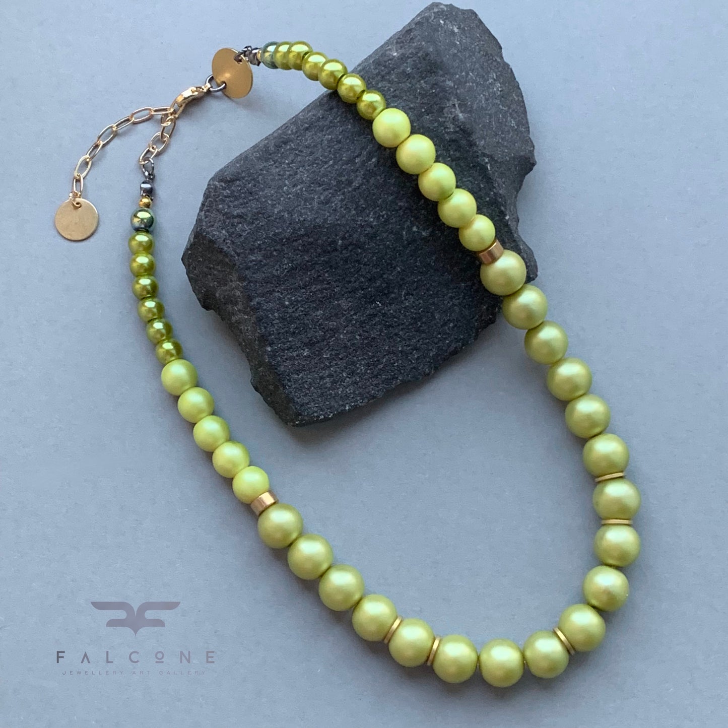 Glass Pearl and Plated Hematite Necklace / Choker 'Pistachio'