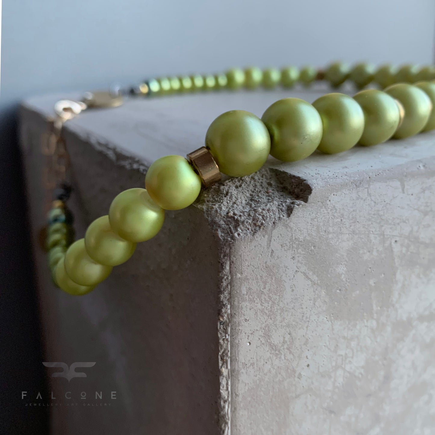 Glass Pearl and Plated Hematite Necklace / Choker 'Pistachio'