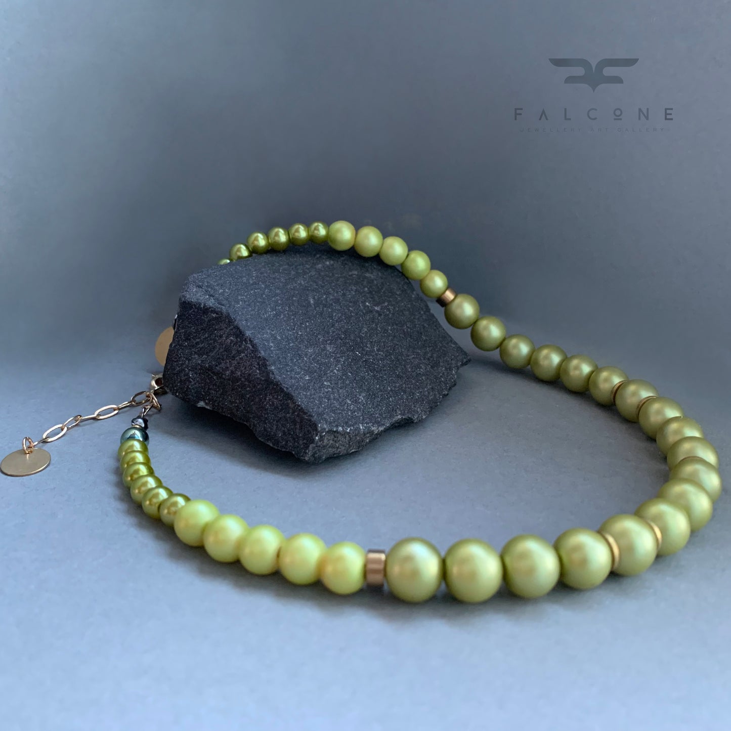 Glass Pearl and Plated Hematite Necklace / Choker 'Pistachio'