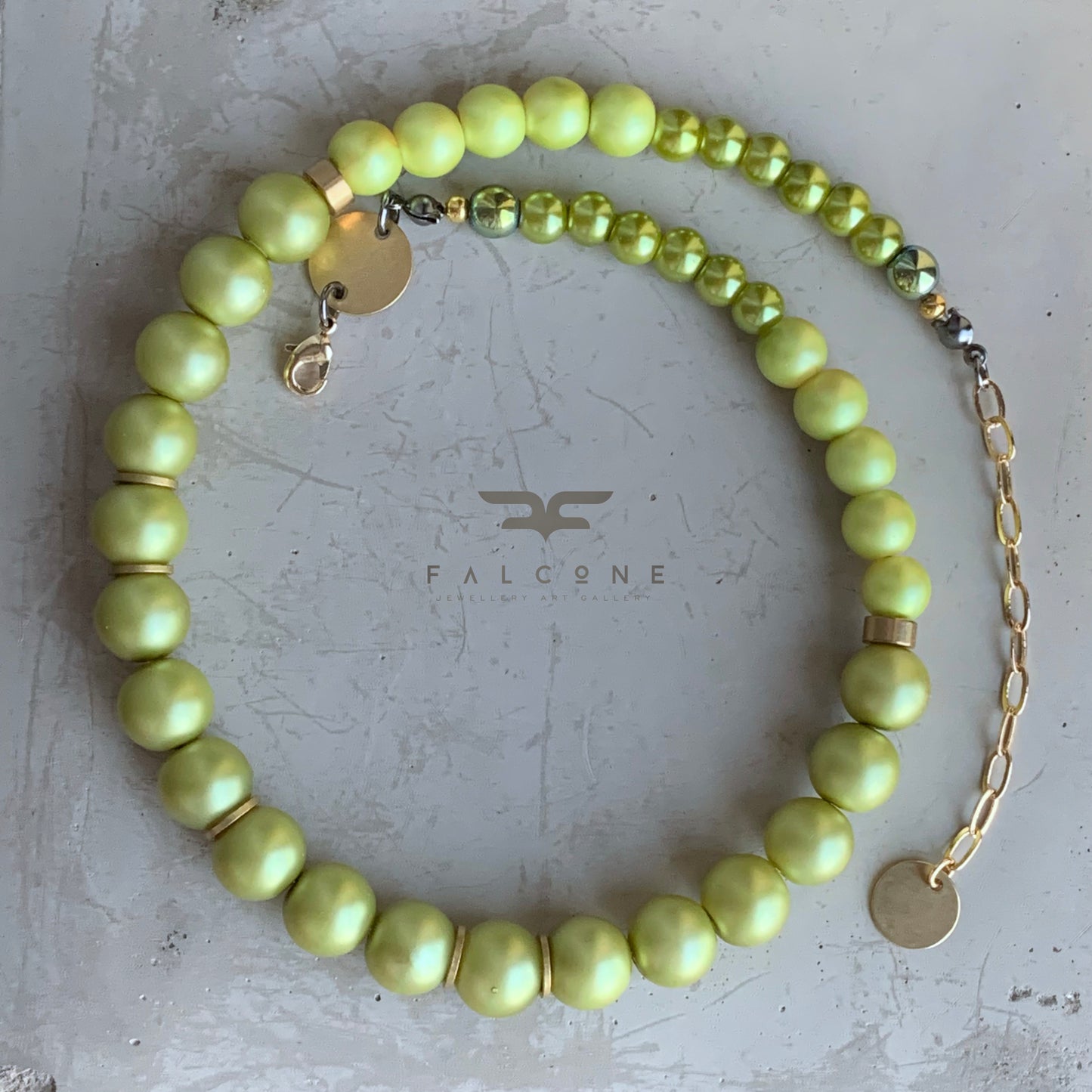Glass Pearl and Plated Hematite Necklace / Choker 'Pistachio'