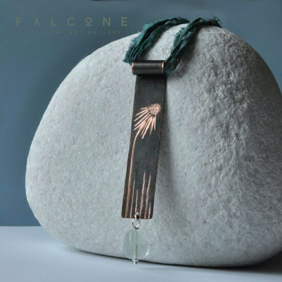 Necklace in the ascetic form with a copper pendant with engraved flower pattern & fluorite 'Individualist'