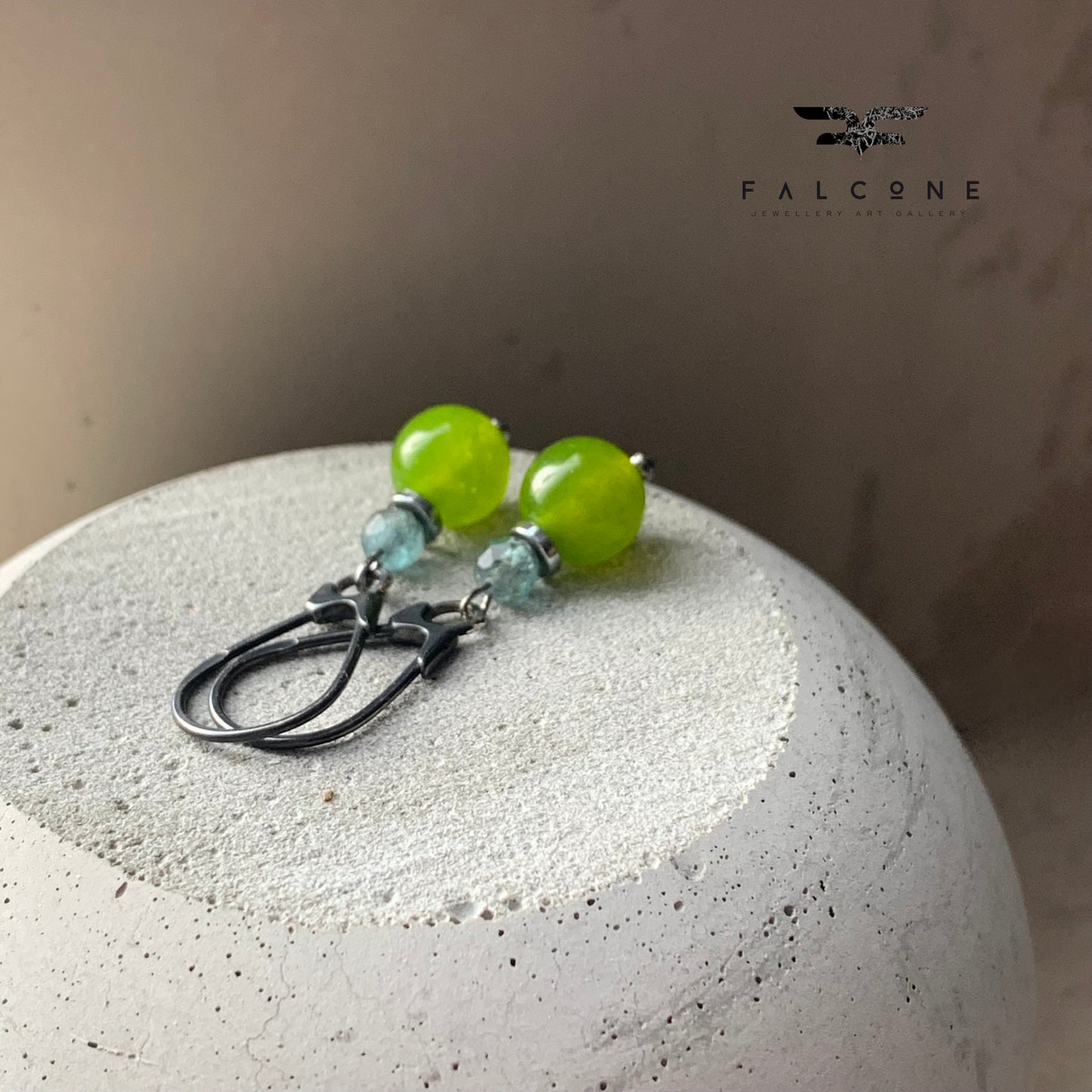 Earrings with jade and amazonite and silver closed earwires 'Green Apples'