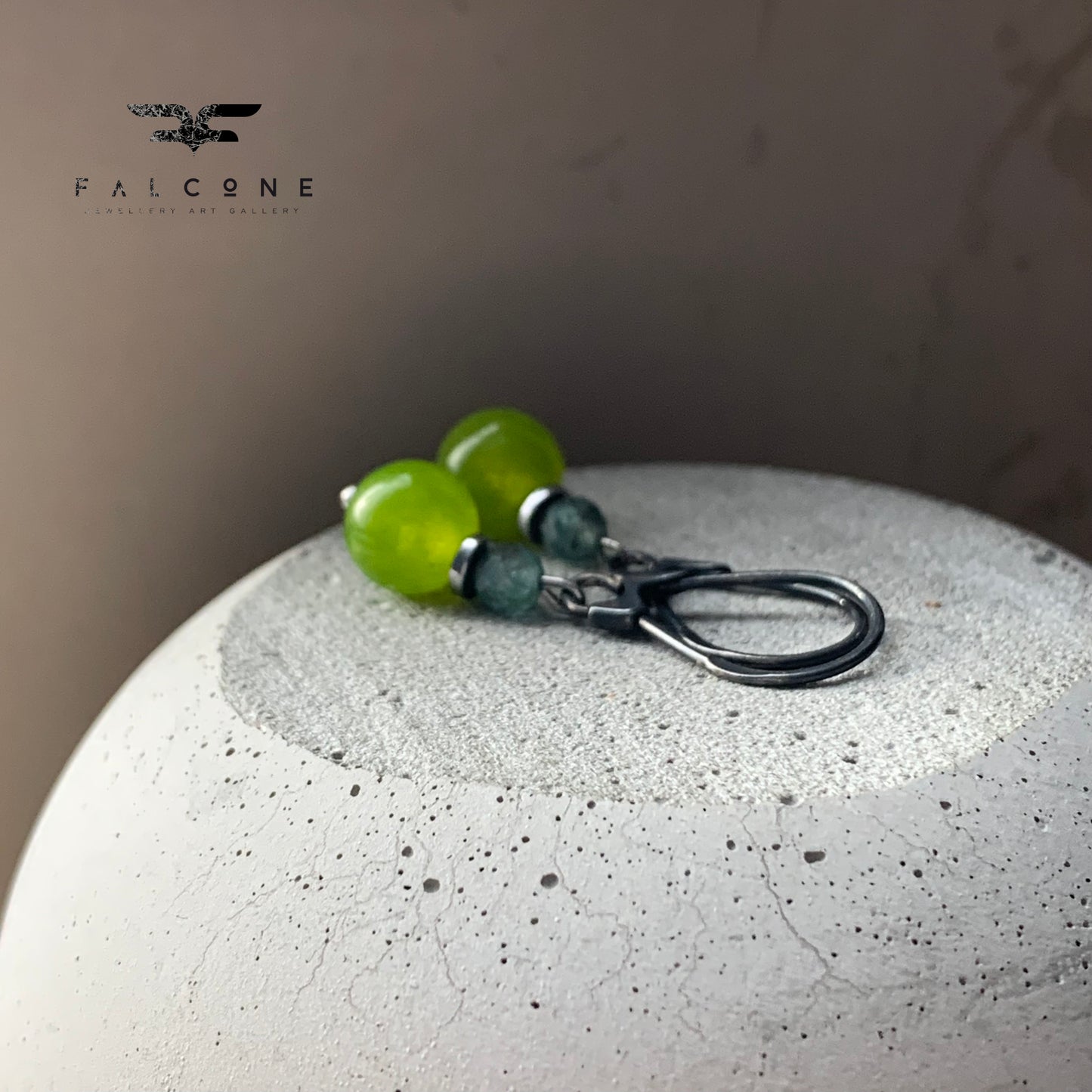 Earrings with jade and amazonite and silver closed earwires 'Green Apples'