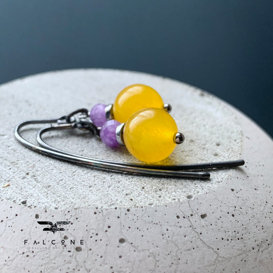 Silver and gemstone earrings 'Sunny Jade with Lavender'