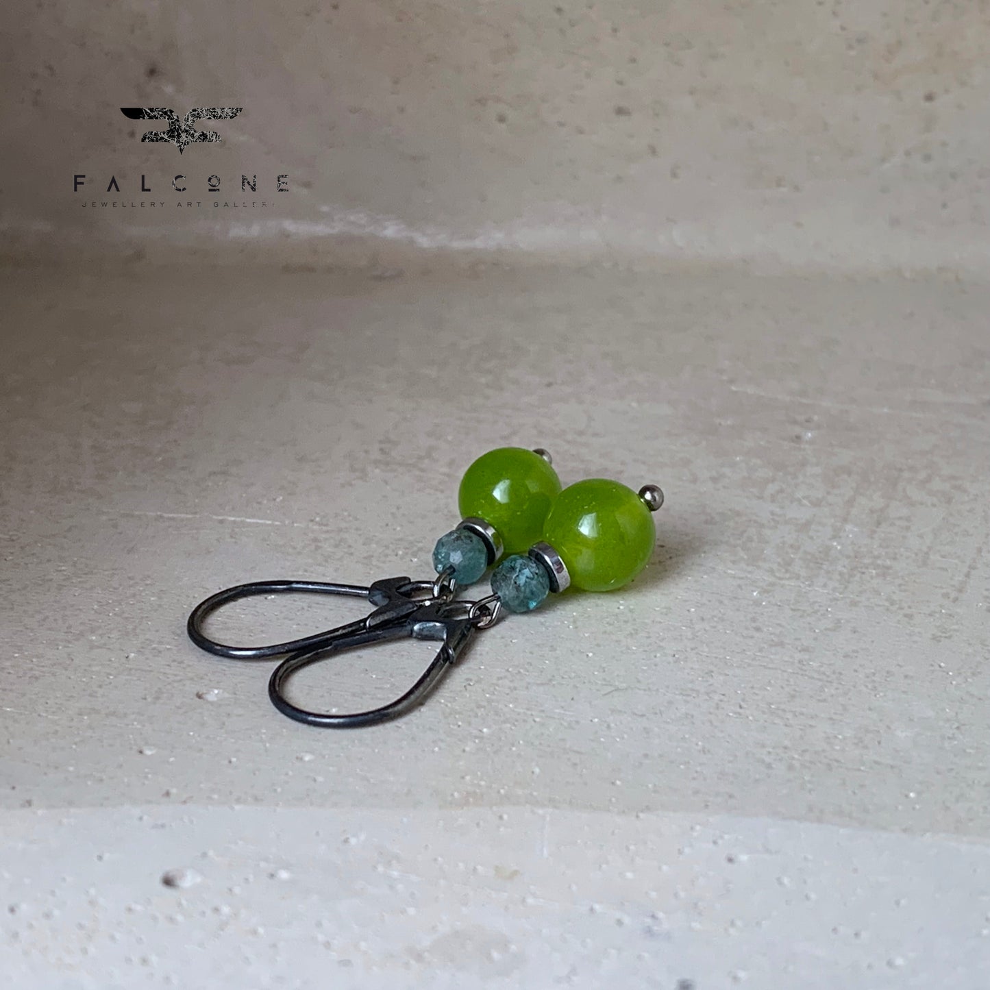 Earrings with jade and amazonite and silver closed earwires 'Green Apples'