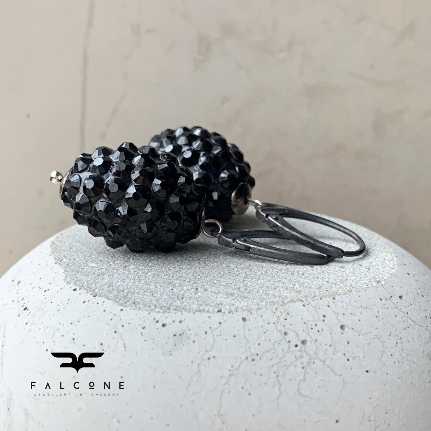 Earrings made of lacquer, decorated with black rhinestones 'Black Blackberries'