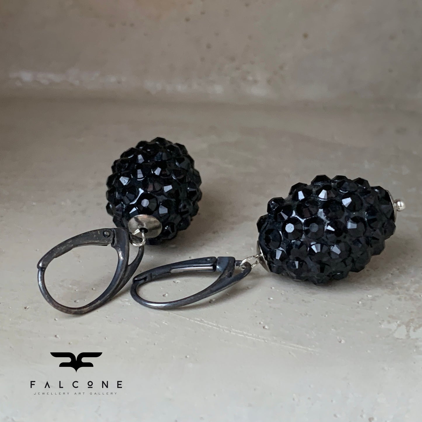 Earrings made of lacquer, decorated with black rhinestones 'Black Blackberries'
