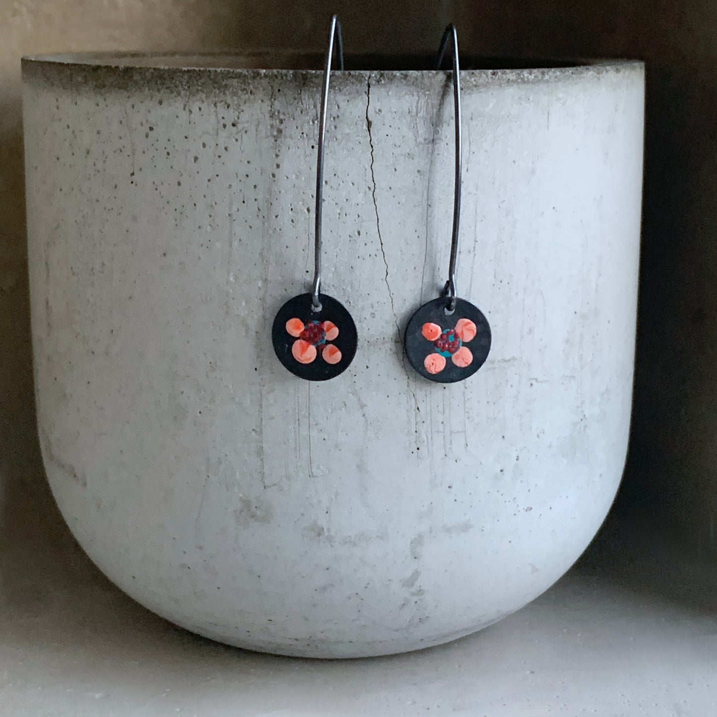 Silver Earrings 'Wildflowers - Pink & Turquoise'