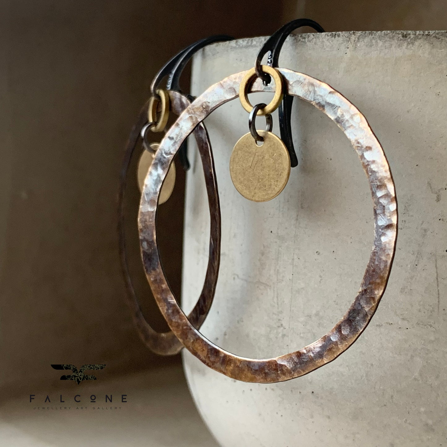 Earrings in brass and silver 'Brown & Gold Circles'