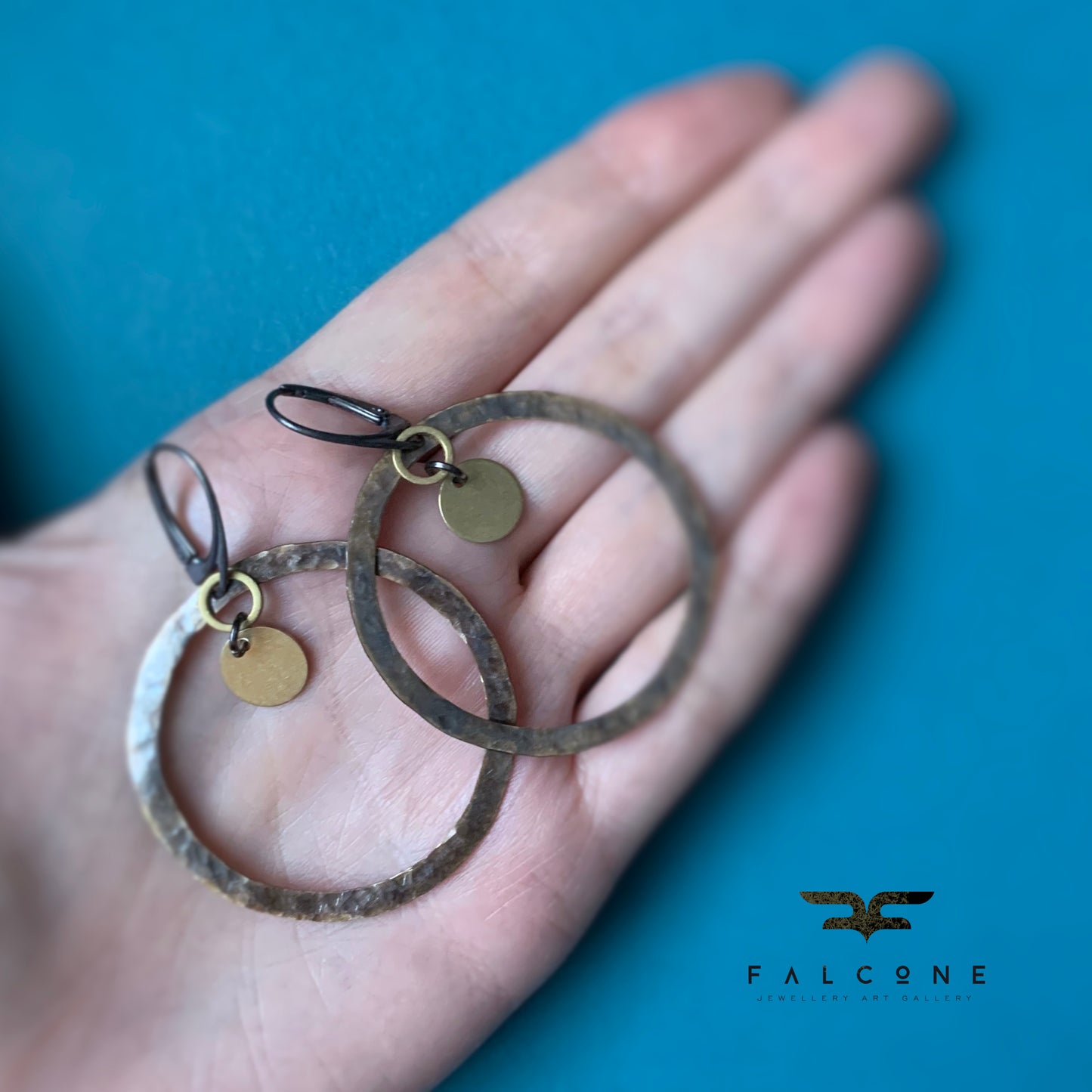 Earrings in brass and silver 'Brown & Gold Circles'