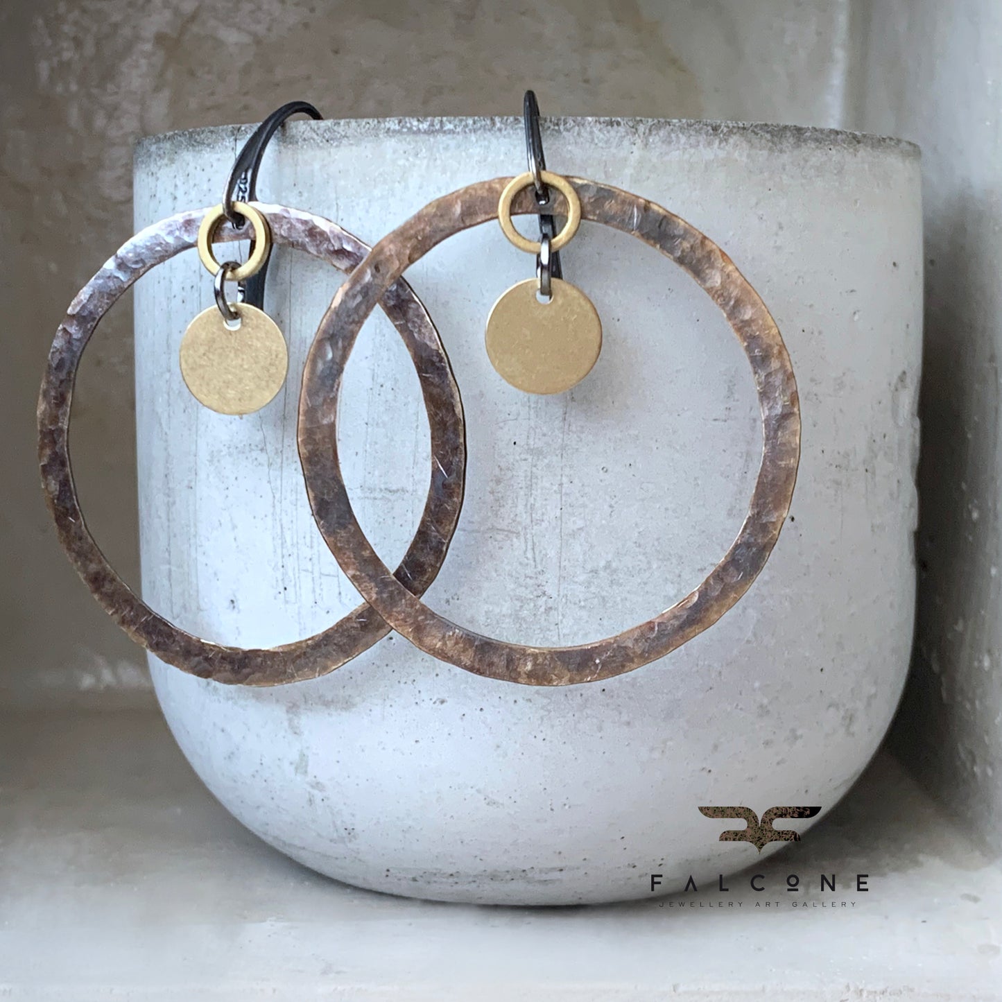 Earrings in brass and silver 'Brown & Gold Circles'