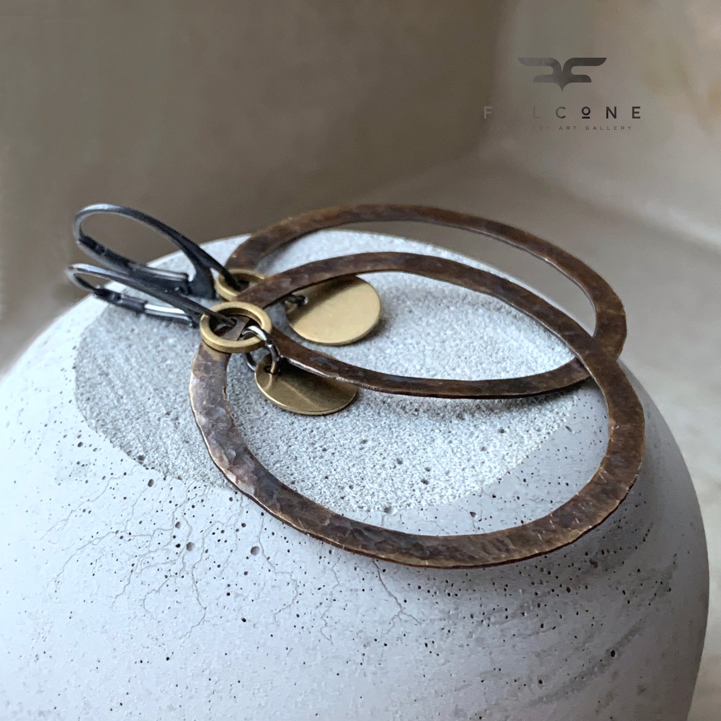 Earrings in brass and silver 'Brown & Gold Circles'